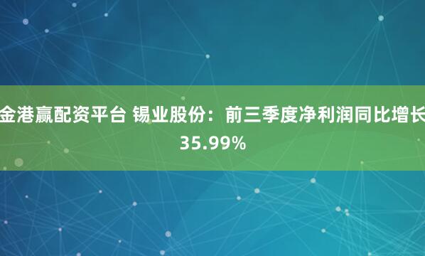 金港赢配资平台 锡业股份：前三季度净利润同比增长35.99%